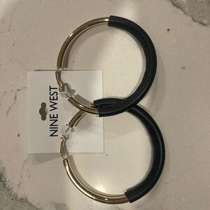 NWT Nine West gold and black leather large hoops!